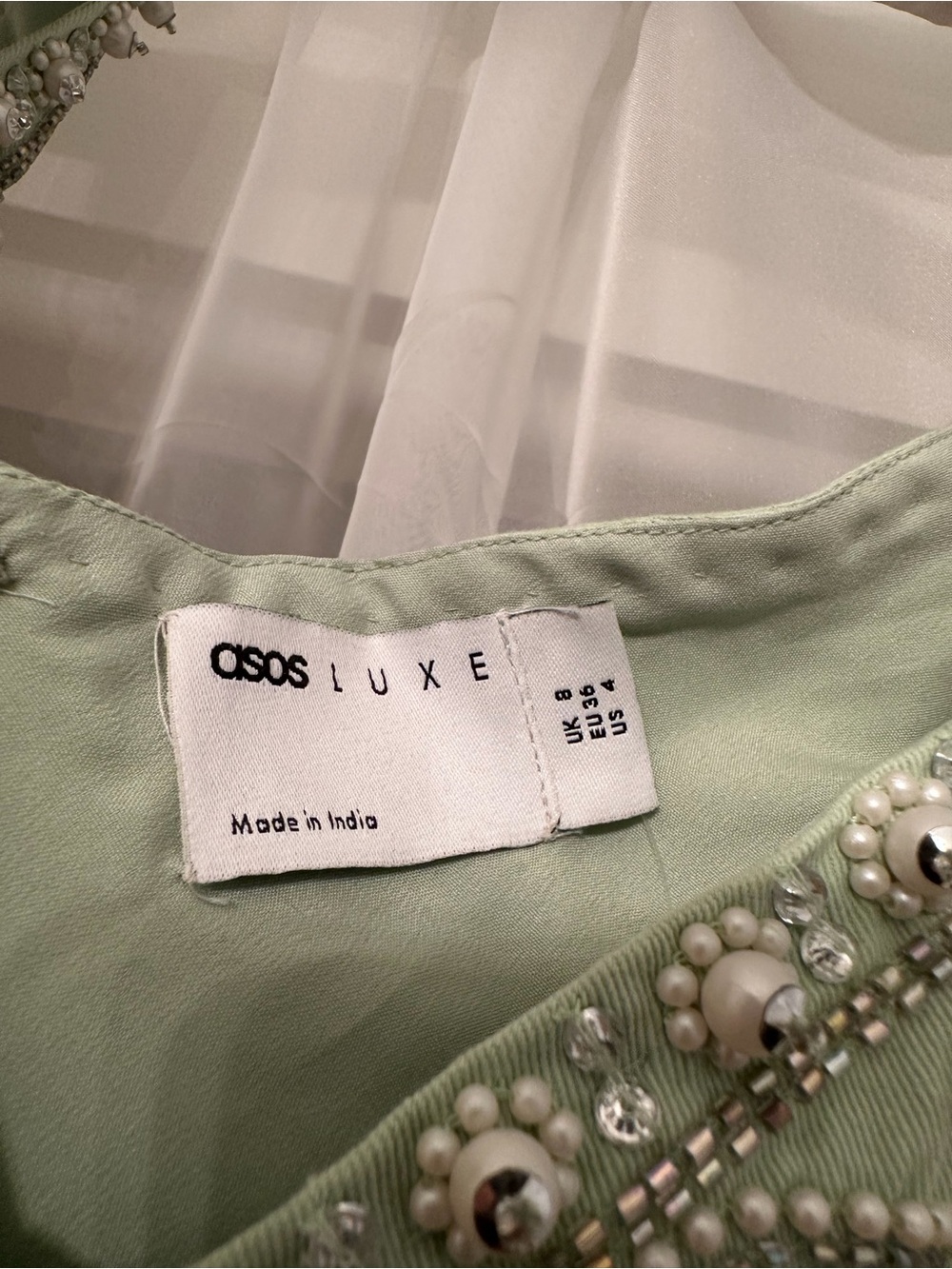 Asos Luxe Embellished Sweetheart Caged Mini Dress in Sage - Picture 9 of 12